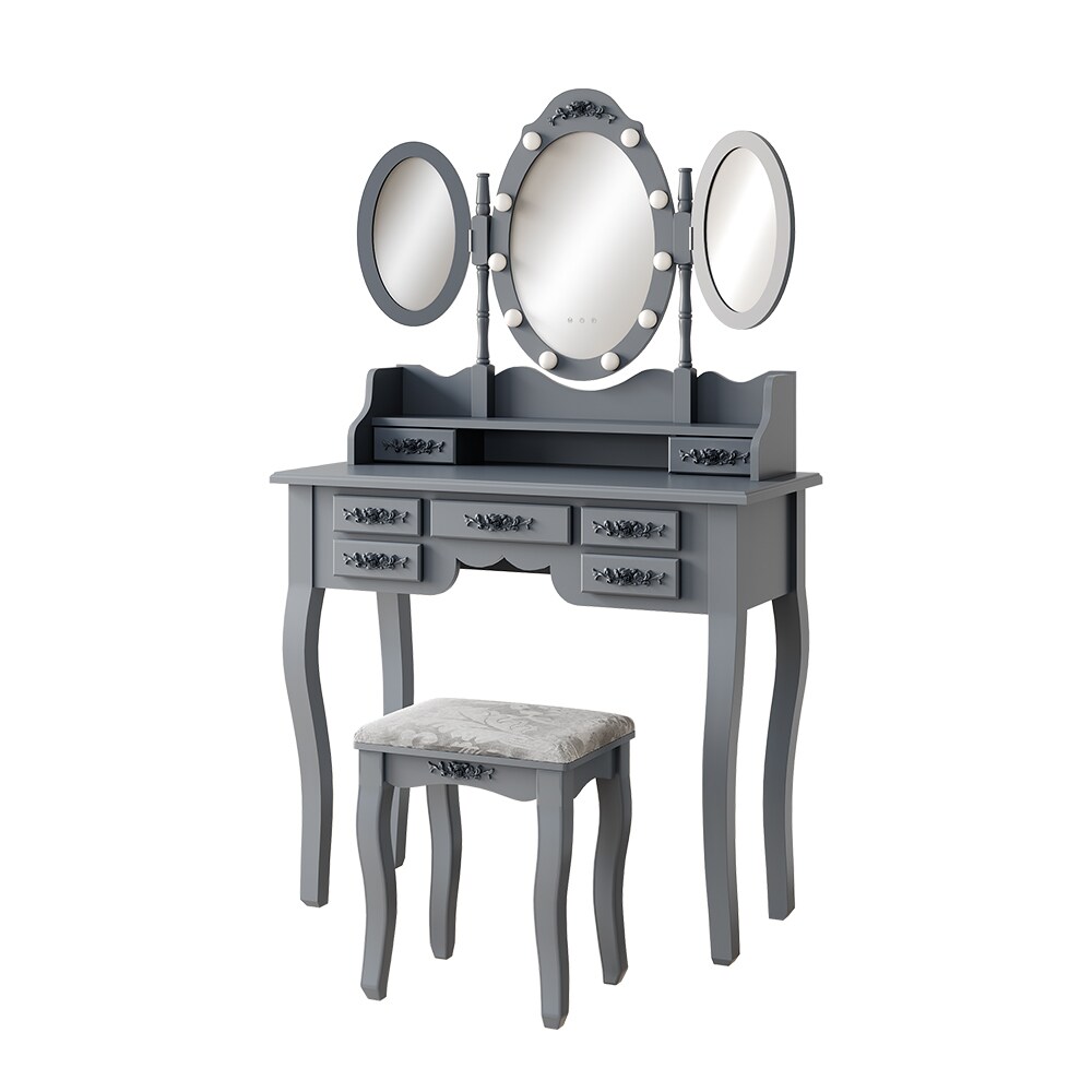 Vicco Schminktisch Diana Grau 90 cm mit Beleuchtung und Hocker