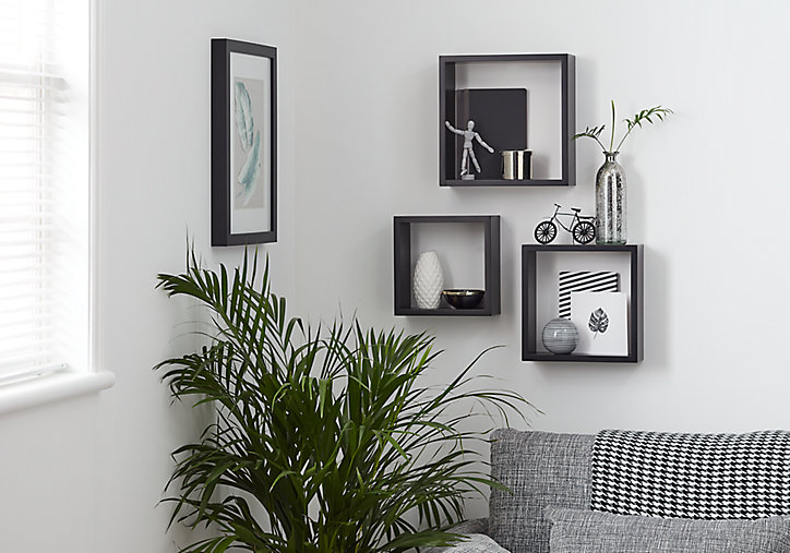 Lot de 3 étagères murales cubes modulables Rigga Form, noir