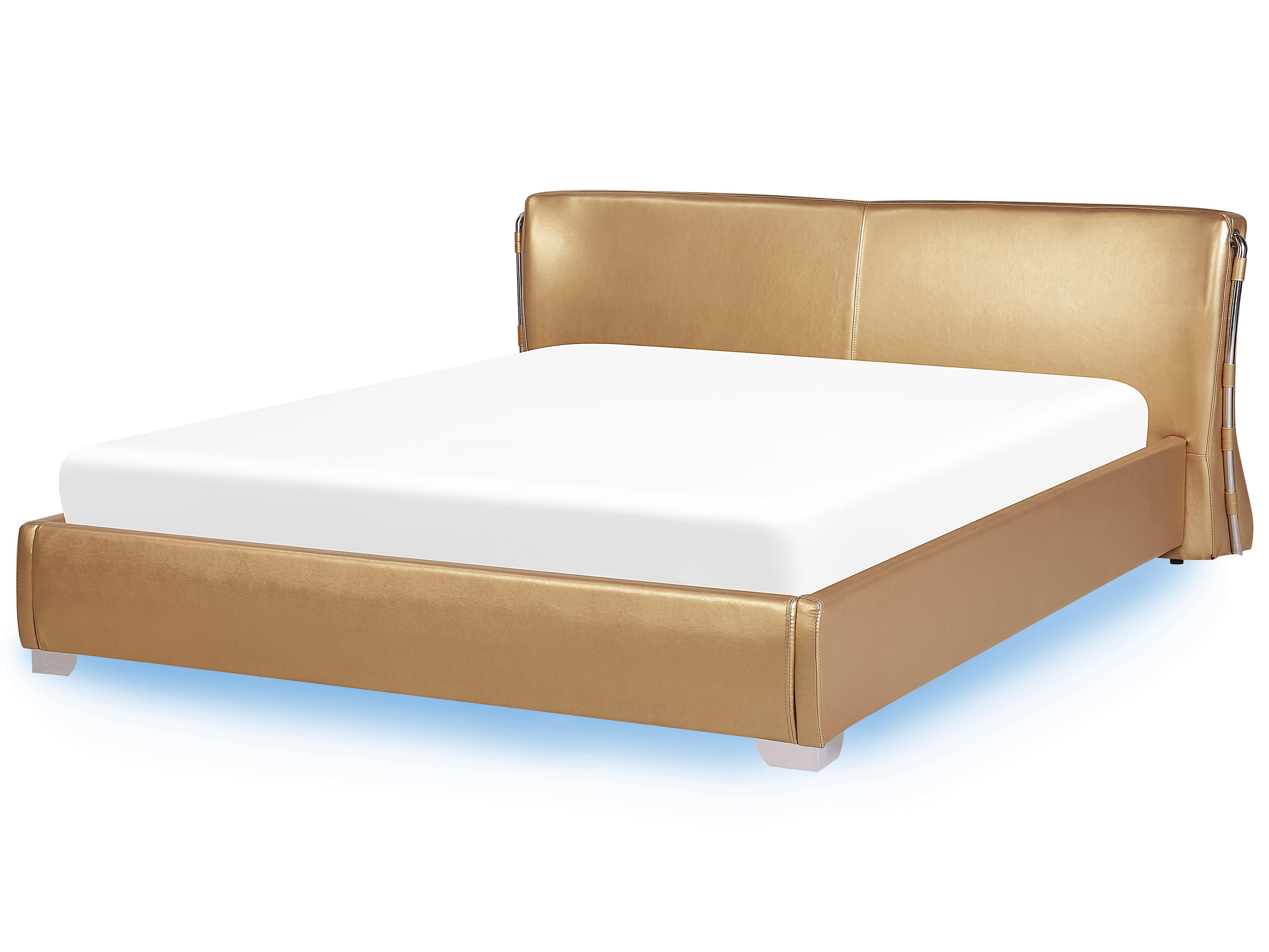 Bed met LED-verlichting Leer PARIS 180 x 200 cm LED Goud