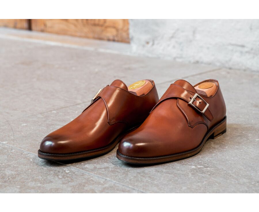 Chaussures cuir homme avec boucle Cognac Patiné - BLOOMINGDALE SILVER PATIN