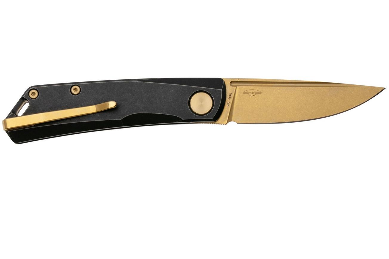 Real Steel Luna Titan 7001BG, Goldwash Böhler N690, Black Titanium Slipjoint, zakmes, Poltergeist Design