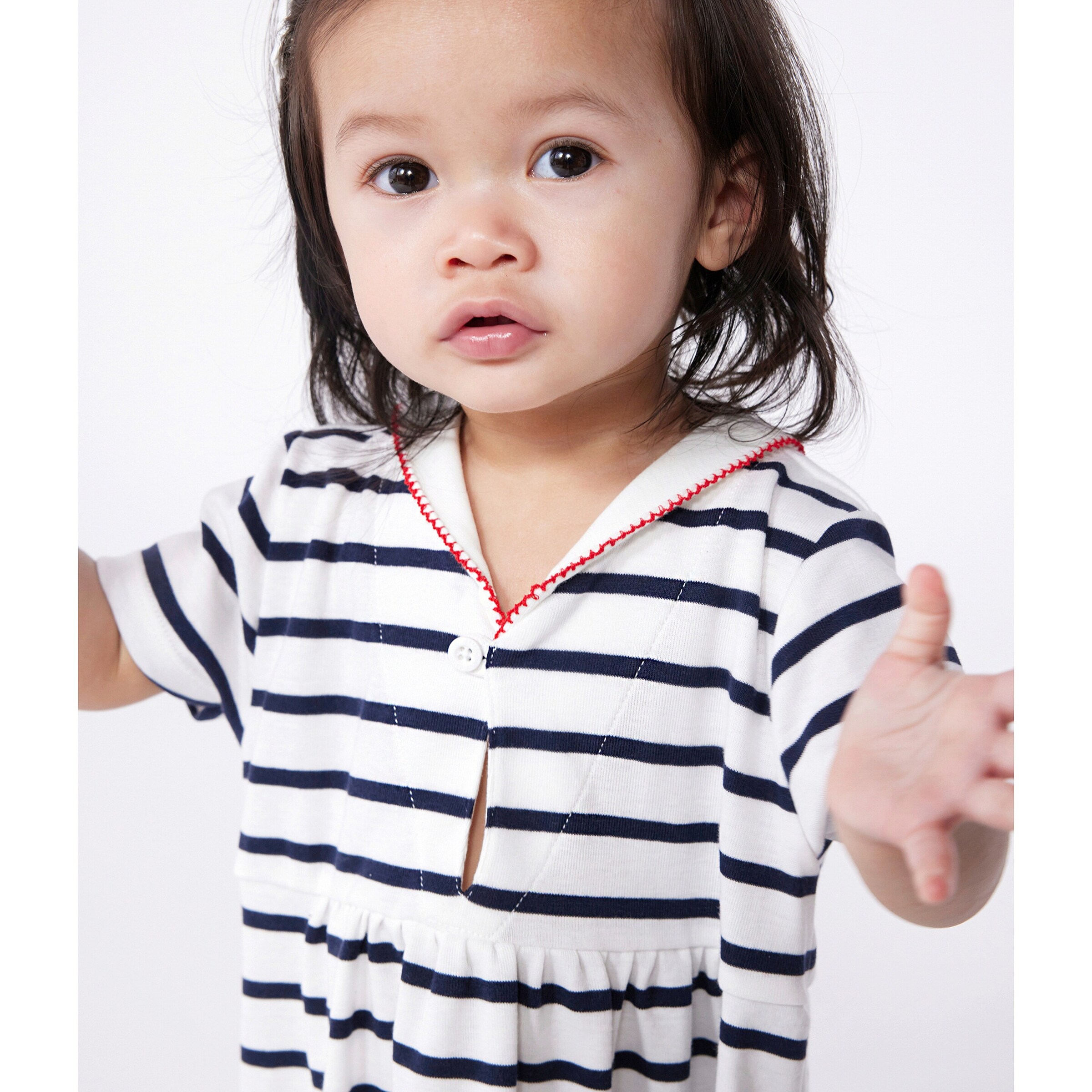 Petit Bateau Kleid kurzarm Maritim weiß/marine