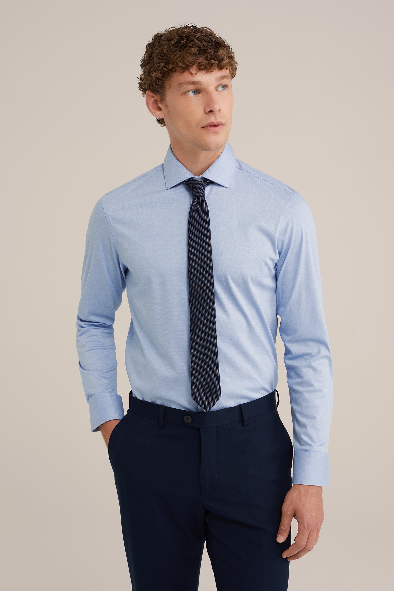 premium jacquard gebreid overhemd met structuur WE Fashion Lichtblauw