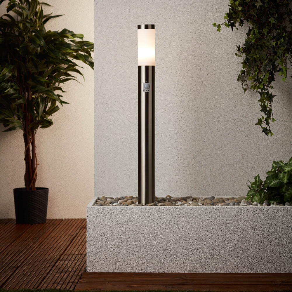 Bole padverlichting in zilver E27 IP44 met bewegingsmelder