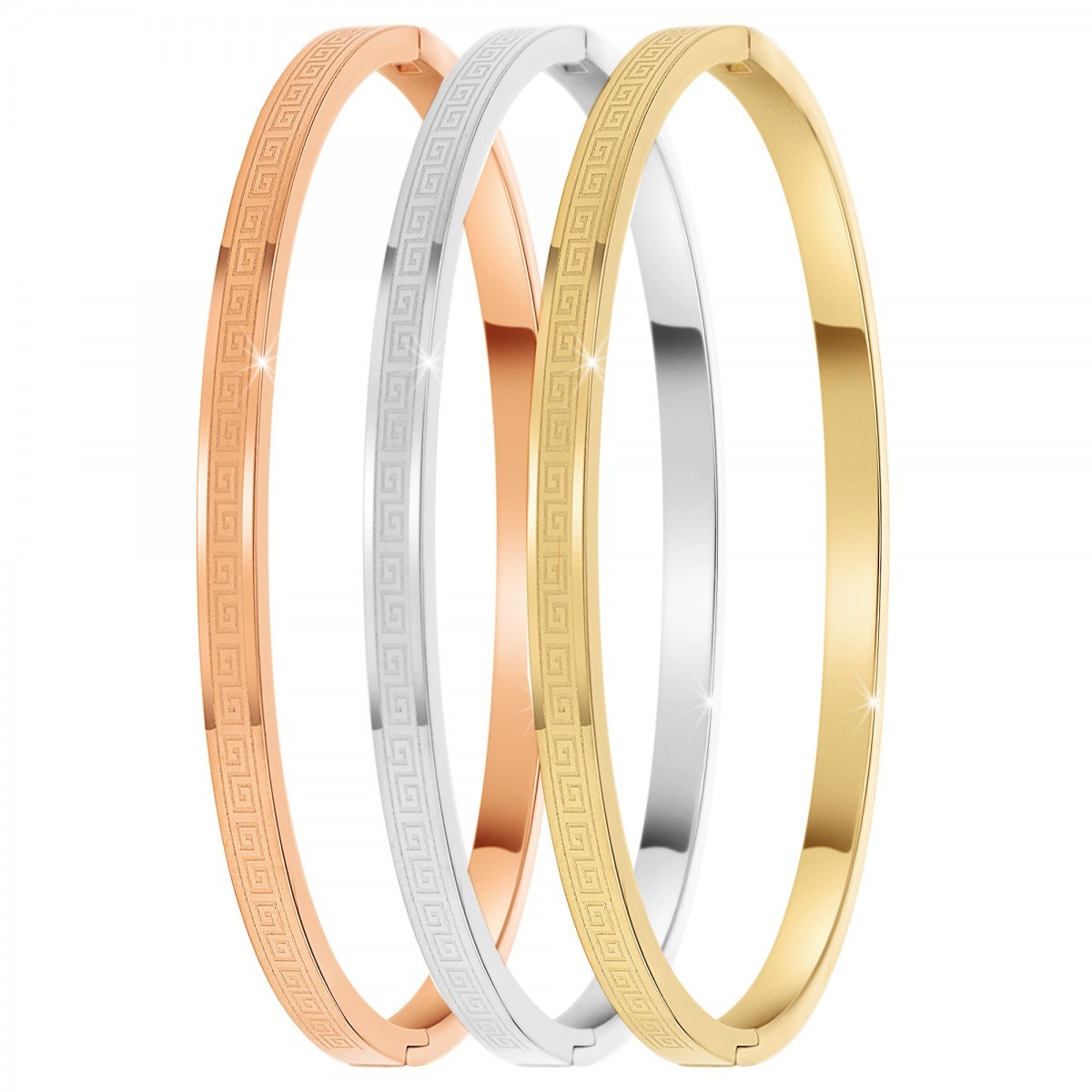Lot de 3 bracelets en acier inoxydable SC Crystal