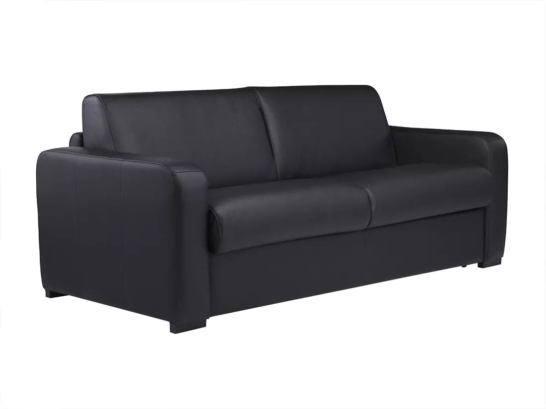 Canapé 3 places convertible express en cuir noir matelas 13 cm BEVIS
