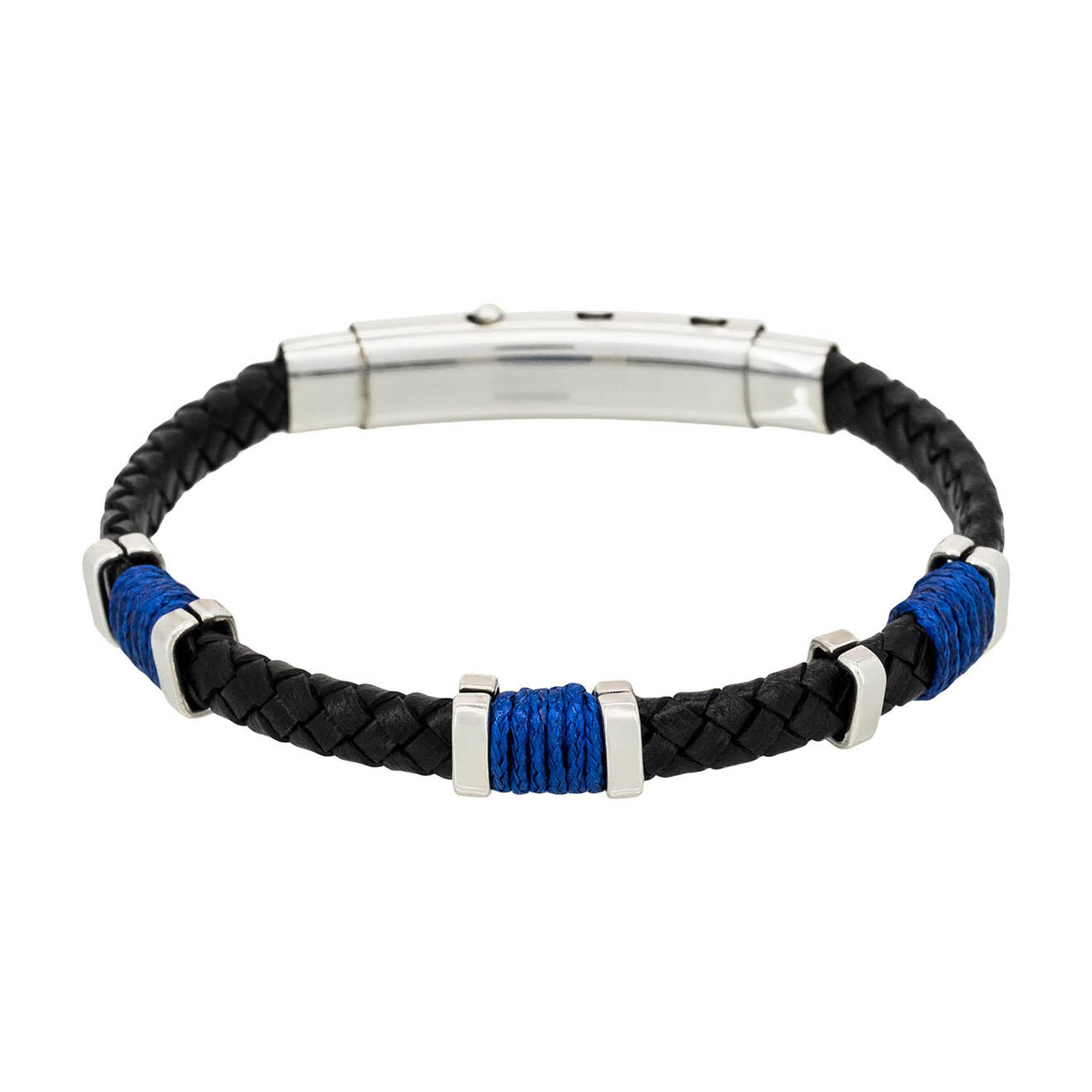 Jacobson Bracelet Black Eyes en Acier & Cuir bleu