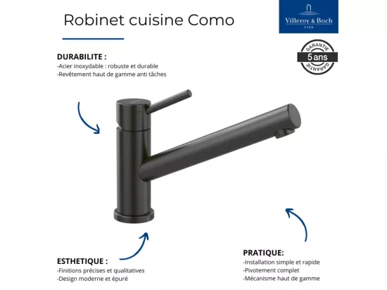 Robinet cuisine VILLEROY ET BOCH Como Anthracite