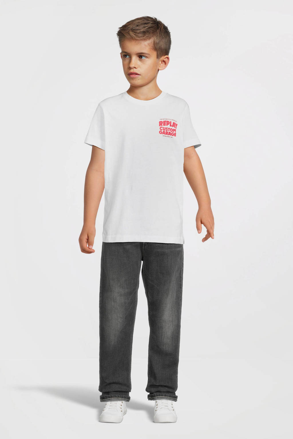 REPLAY T-shirt met tekst wit