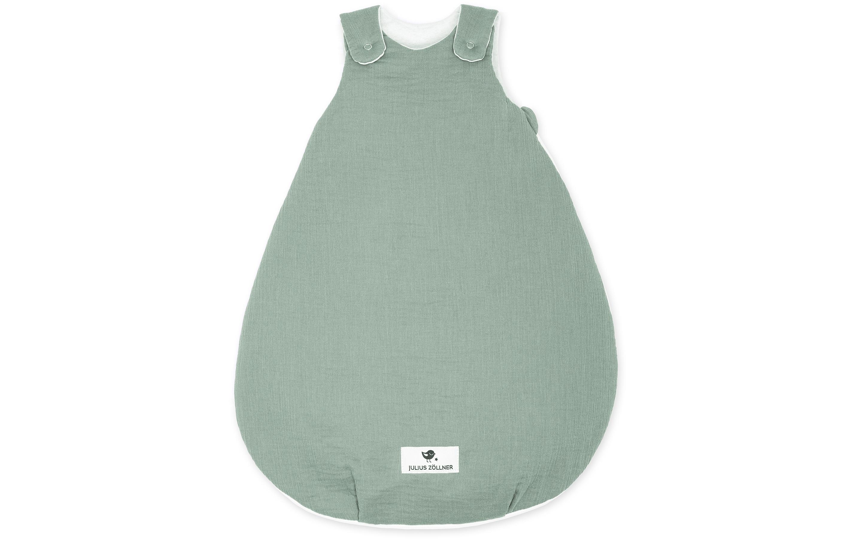 Baby-Ganzjahresschlafsack Musselin Grün Gr. 62/68Babyschlafsack mit Klimavlies und verstellbaren Trägern