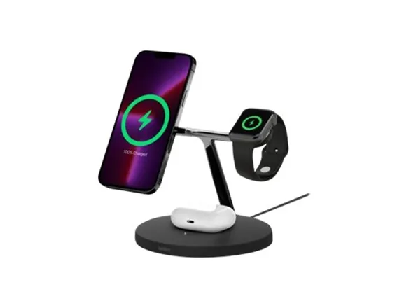 Belkin BoostCharge Pro - Trådløs opladningsstander - med MagSafe   AC-strømadapter - 15 Watt - Fast Charge - sort