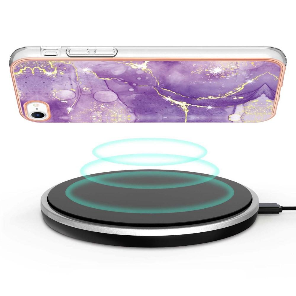 iPhone SE (2022/2020) / 8 / 7 / 6S Gummi Case Hülle Galvanisierter Rahmen Marble Marmor Design - Violett / Roségold