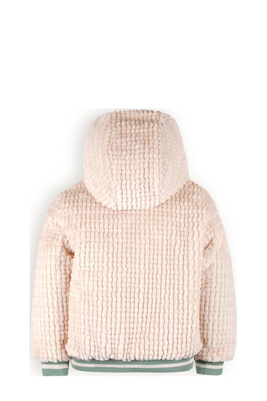 NONO reversible gewatteerde winterjas Bomby met bladprint lichtgroen/beige