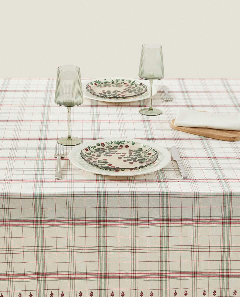 TOALHA DE MESA DE ALGODÃO XADREZ COM LISTRAS DE NATAL
