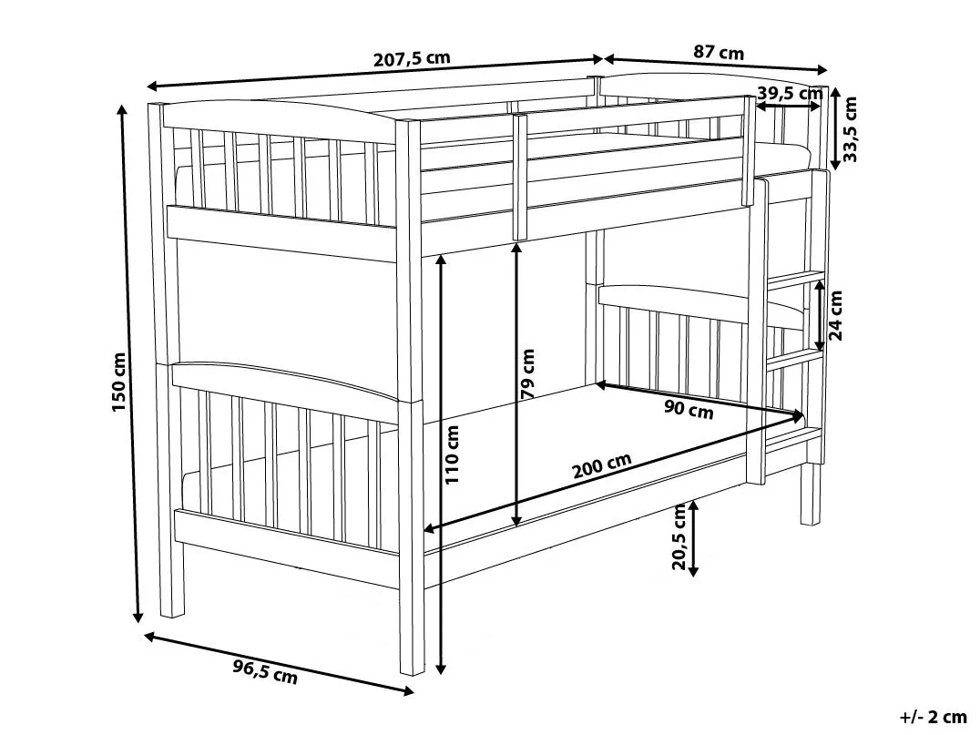 Hoogslaper Dennenhout REVIN 90 x 200 cm Lichtbruin