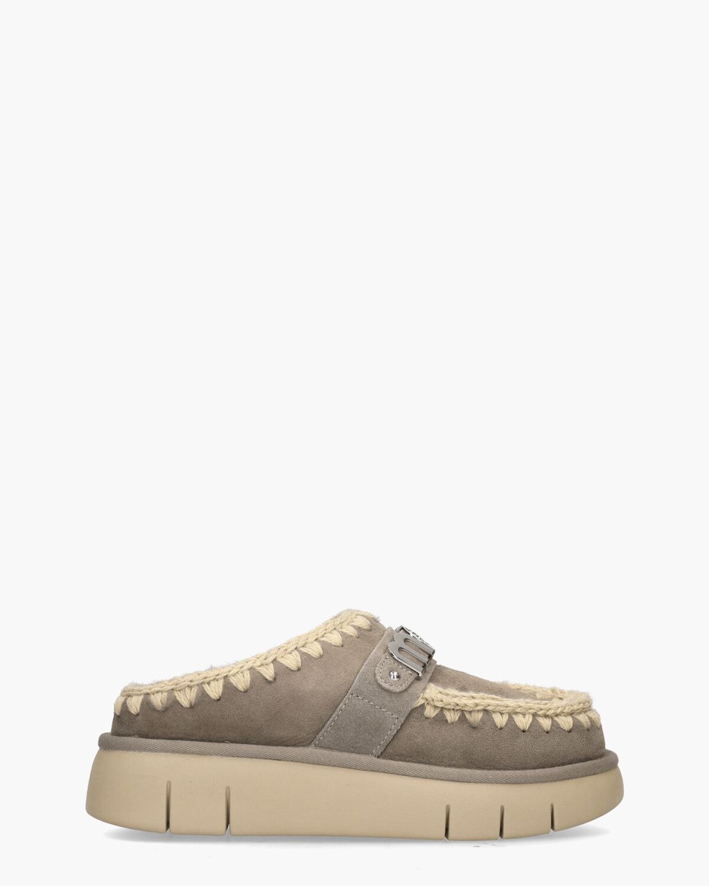 Mou Bounce Clog Metal Logo Taupe Damesslippers