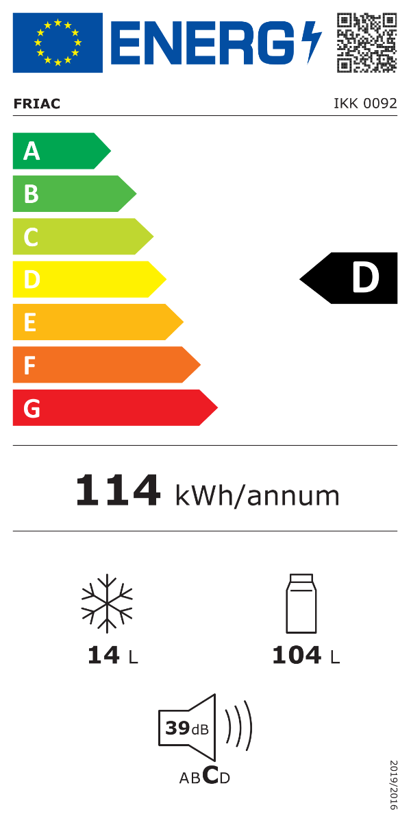 Friac Inbouw 1-deurskoelkast  IKK 0092 - 118 L