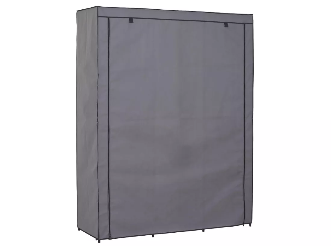 Garde-robe en tissu STEVEN structure en métal, 9 tablettes repositionnables pour 7 possibilités d'aménagement, coloris gris
