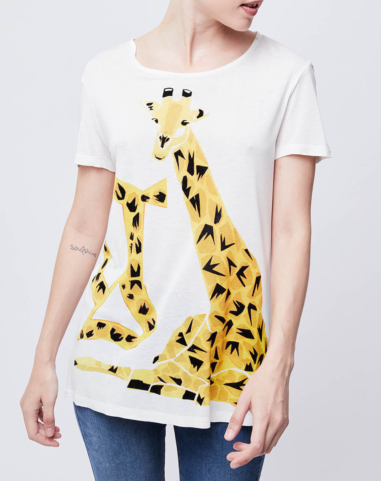 John Galliano T-Shirt imprimé girafes blanc cassé/jaune/noir