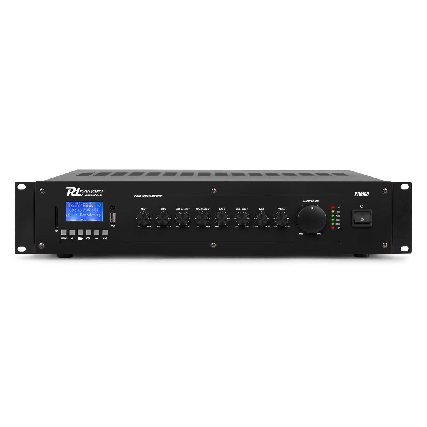 Power Dynamics PRM60 100V 6-kanaals 19-inch versterker - 60 Watt