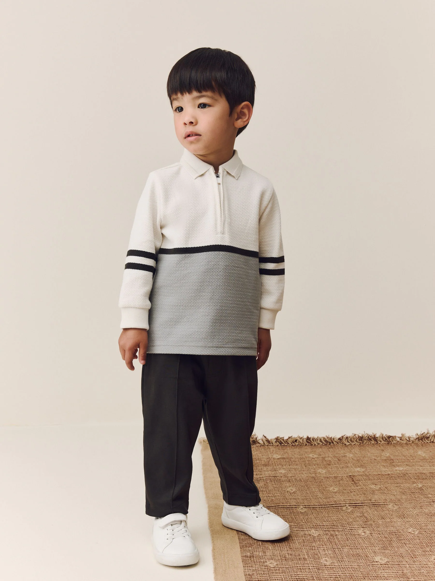 Grijs/witte rits - Set van poloshirt met lange mouwen en joggingbroek (3mnd-7jr)