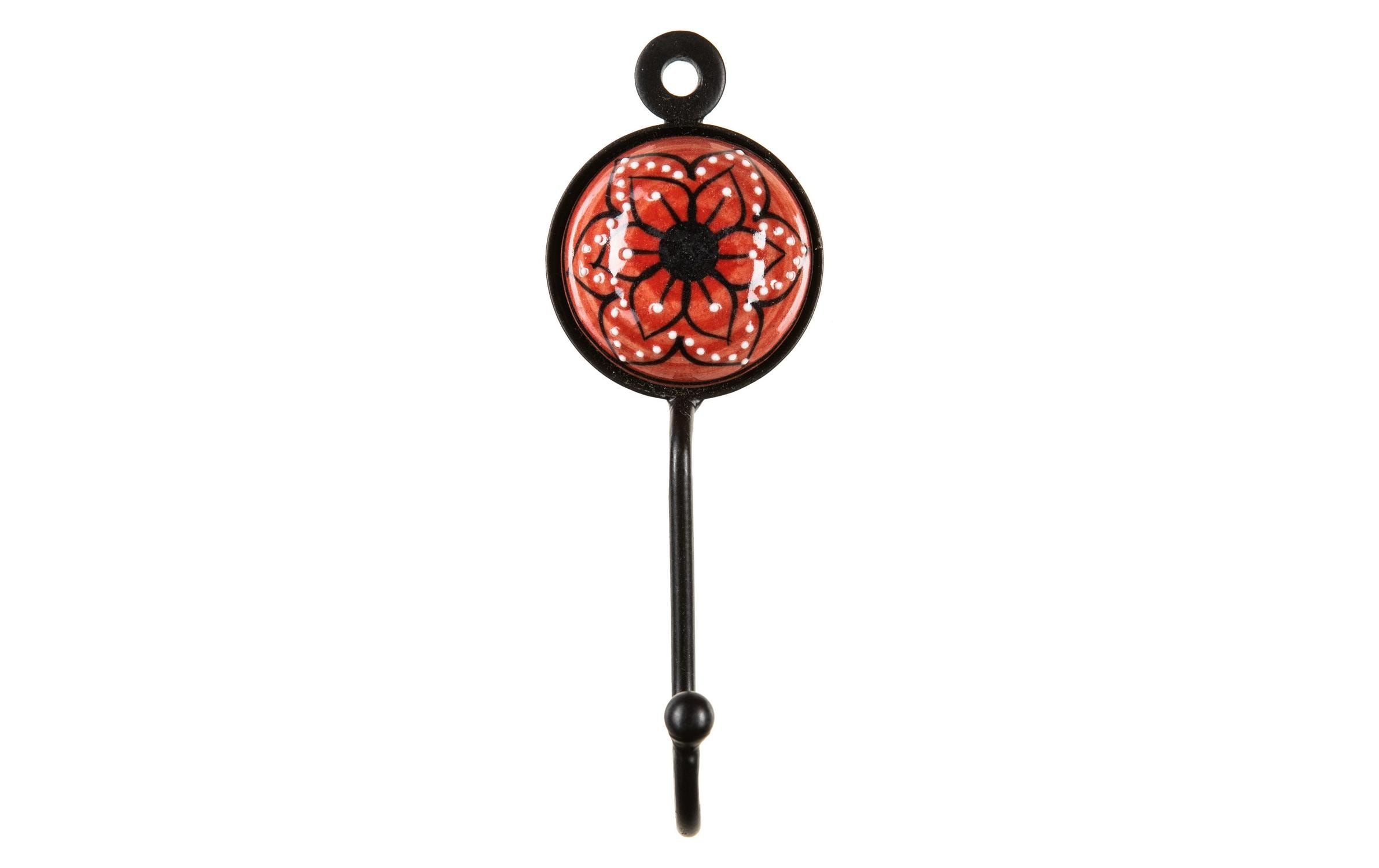 Wandhaken handbemalt Rot/SchwarzRundhaken mit Muster