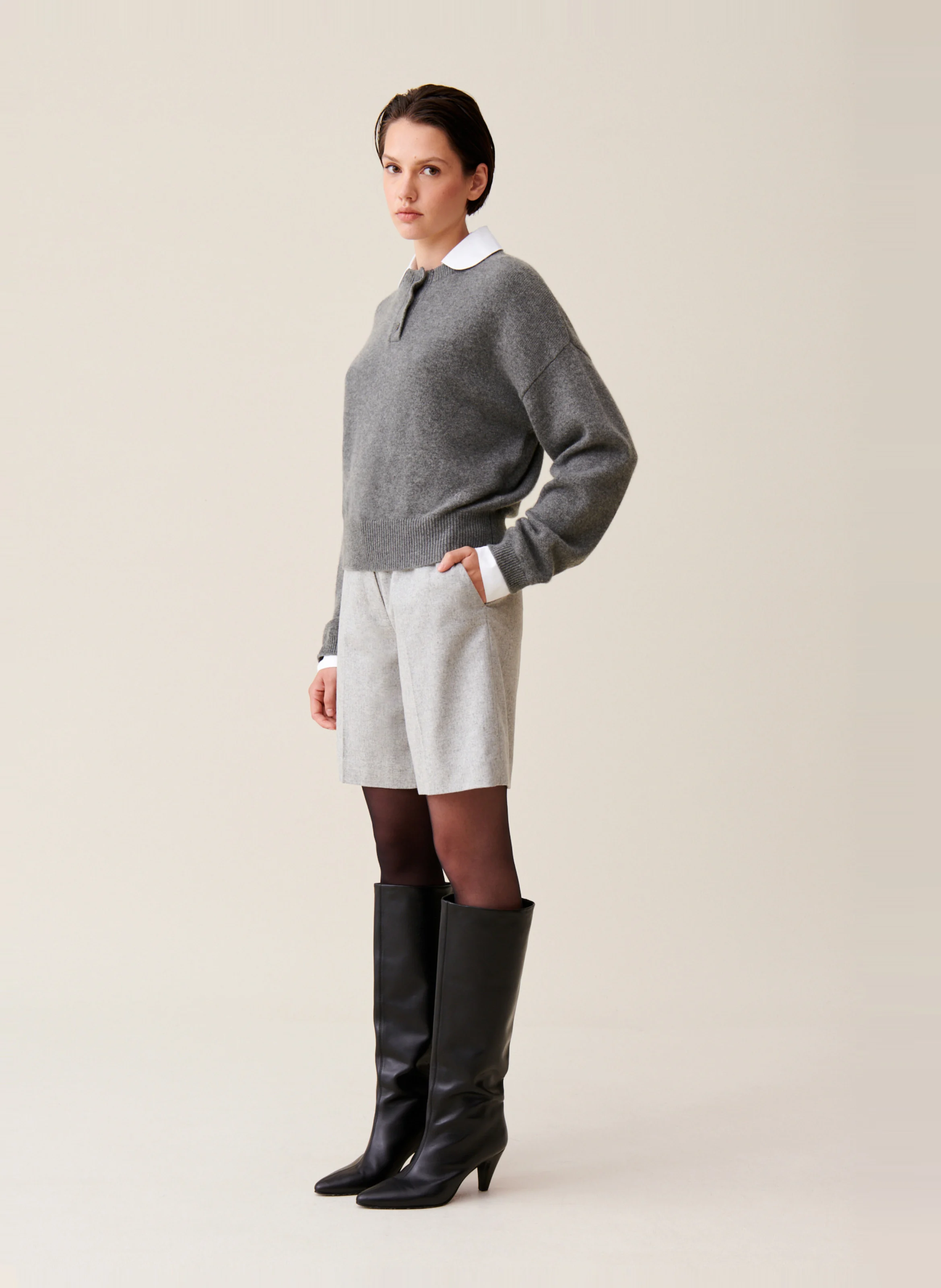 Pull en cachemire à col amovible | Gris