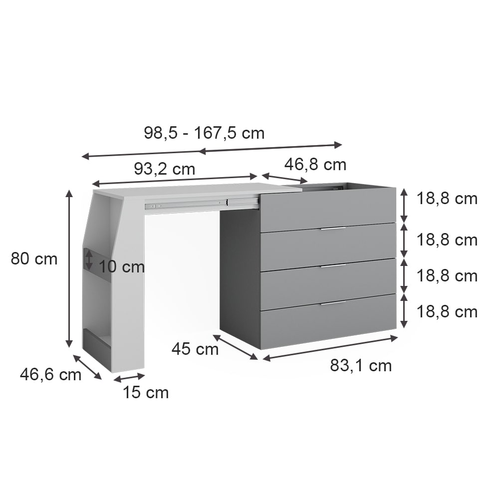 Vicco Basteltisch Iva Weiß Grau 98,5 x 80 cm ausklappbar
