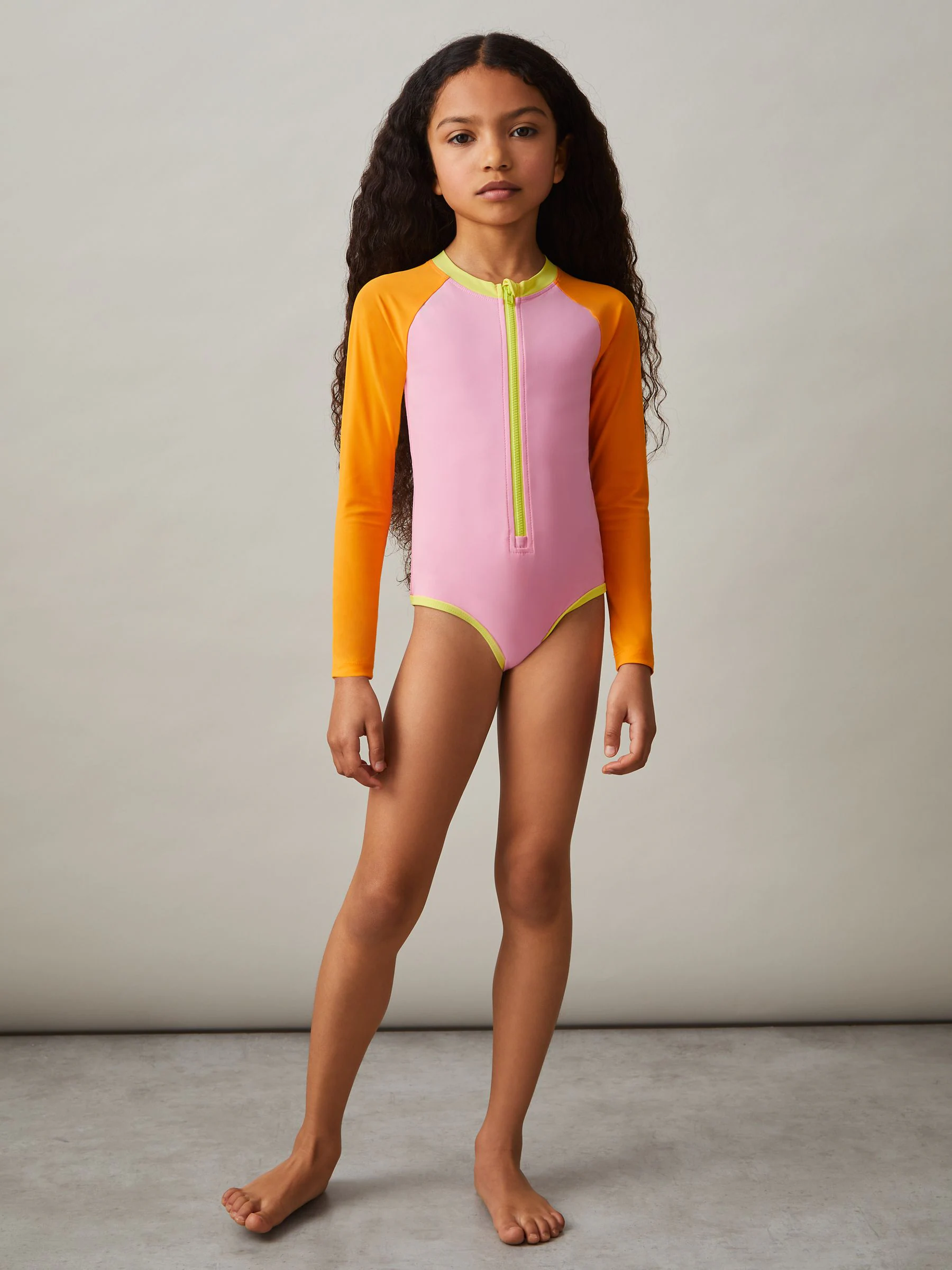 Reiss Sally Colour-Block Long-Sleeve Swimsuit