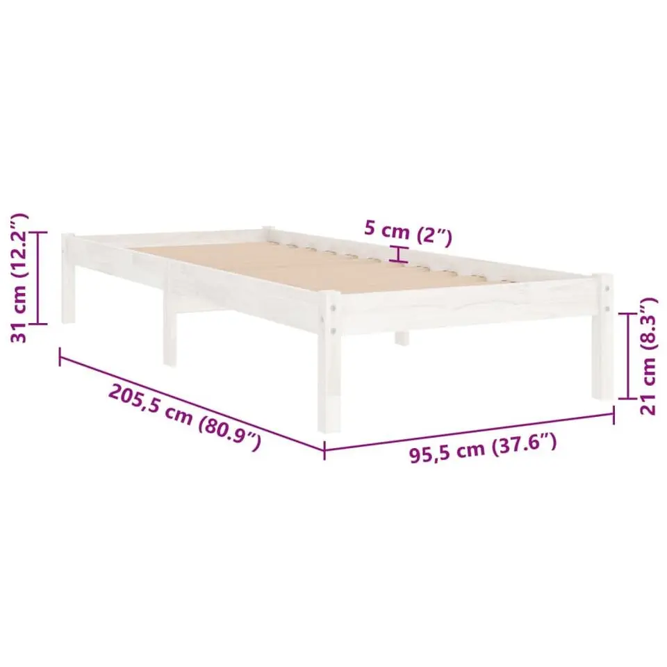 vidaXL - Bed frame met lattenbodem - Wit - Grenenhout - 90x200 cm