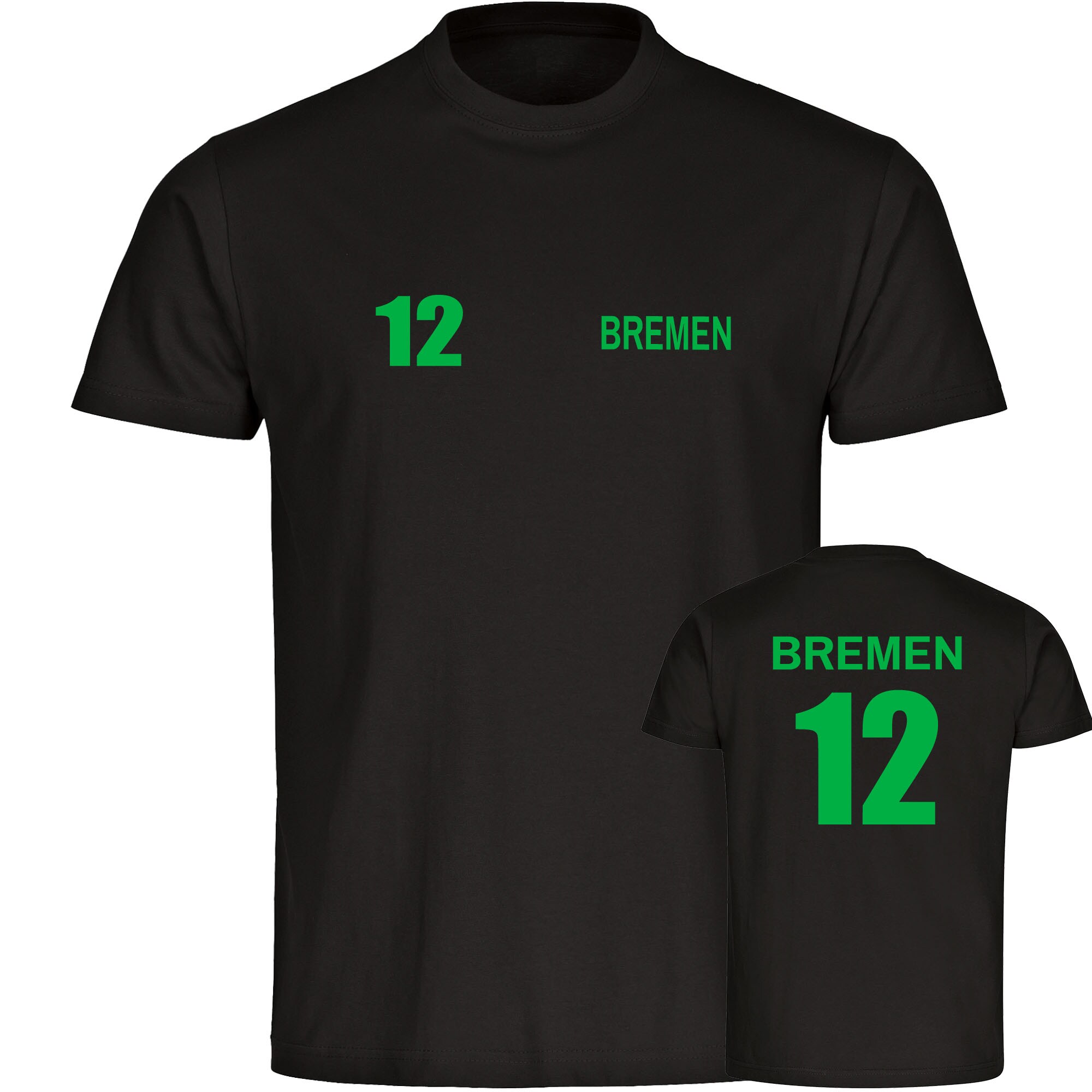 multifanshop® Herren T-Shirt - Bremen - Trikot Nummer 12 - Druck grün