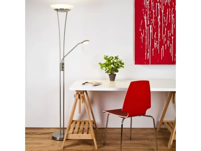 Brilliant Finn - Torchiere-gulvlampe med læselys - LED x 2 - total: 22.5 W - klasse E - varmt hvidt lys - 3000 K - hvid, jern