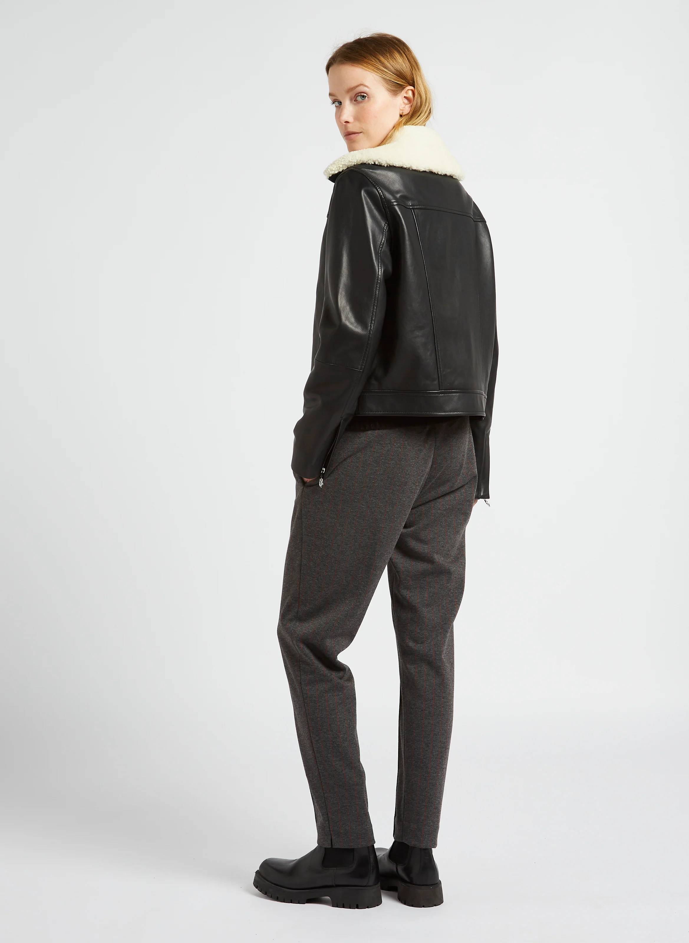 DAMIAN - Veste en cuir droit col à revers | Noir