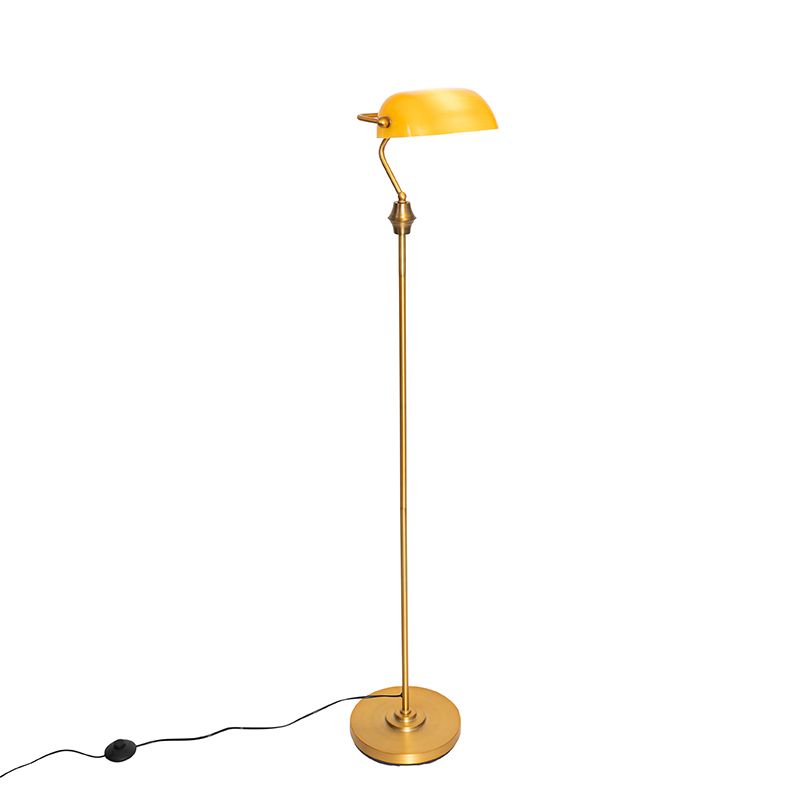 Klassieke notaris vloerlamp brons met geel glas - Banker