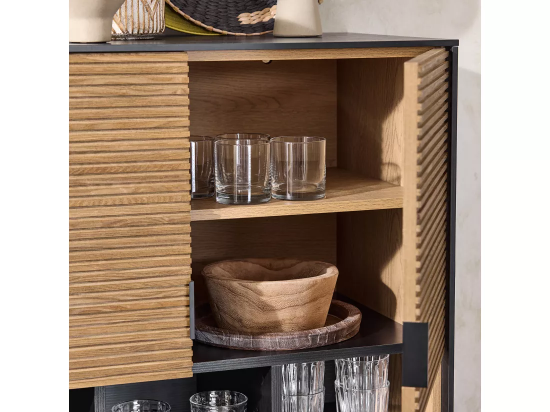 SoBuy Buffet de Cuisine, Armoire de Cuisine, Vaisselier Cuisine, Meuble de Rangement pour Cuisine, Salle à Manger, Salon, avec 3 Compartiments Ouverts, 84 x 40 x 132 cm, HFSB03-SCH