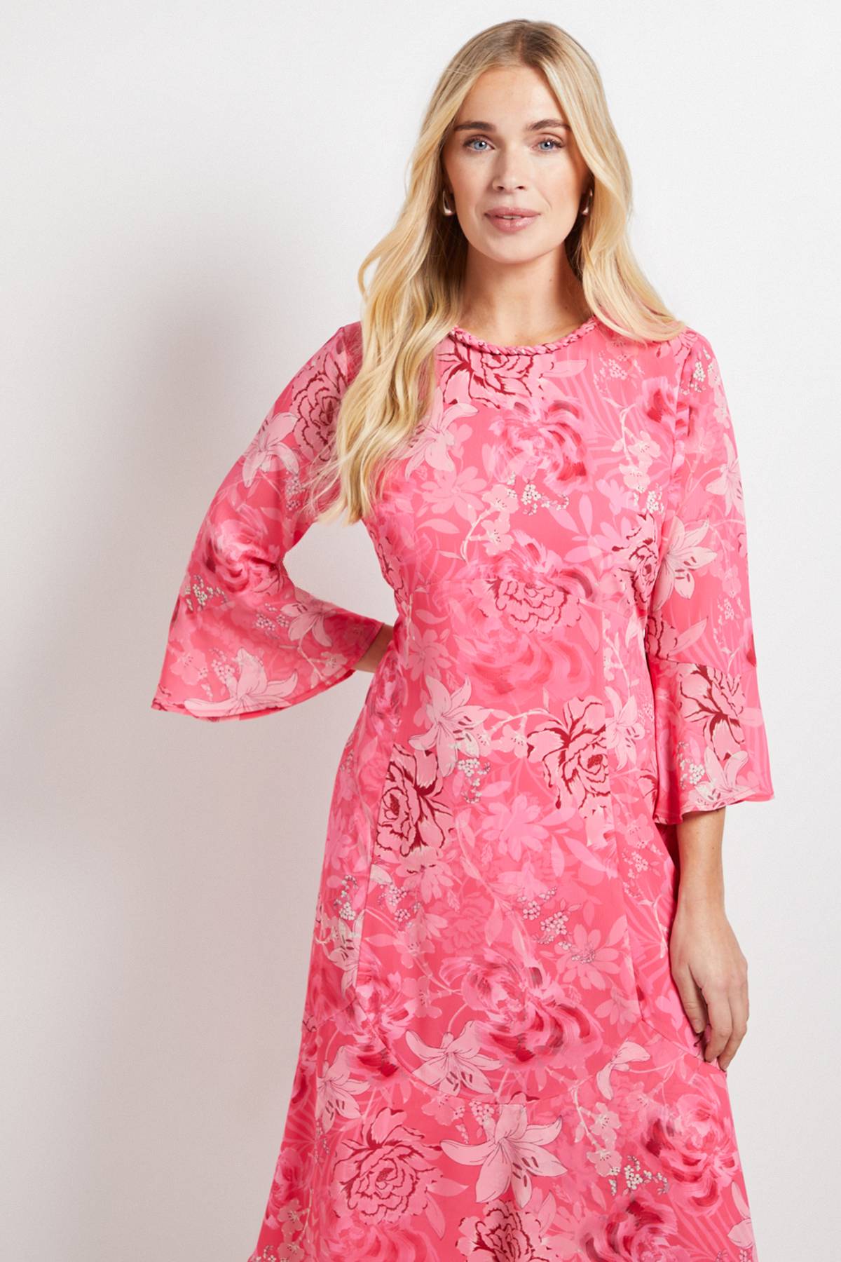 Wallis Robe Midi À Volants Avec Bordure Florale Au Col Petite