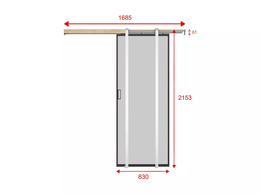 Porte coulissante avec système à galandage - aluminium et verre trempé dépoli - H205 x L83 cm - LINCI II