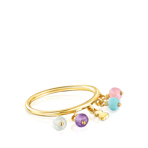 Anel Cool Joy com banho de ouro 18k sobre prata e pedras preciosas multicoloridas.