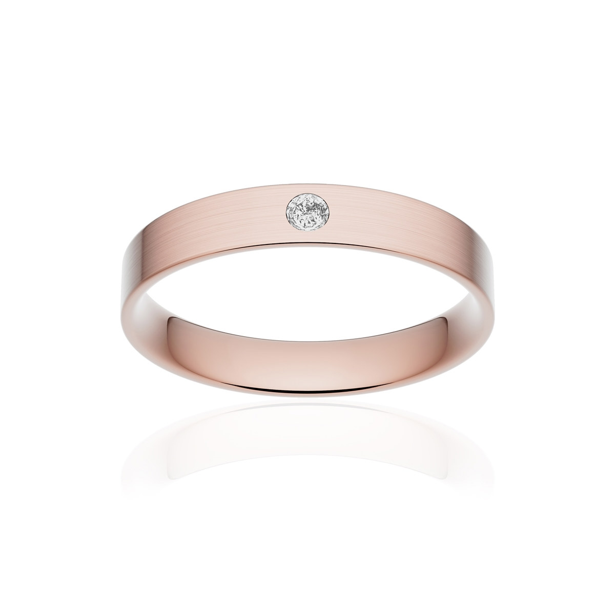 Alliance or 750 rose brossé ruban plat confort 3,5mm diamant brillant
