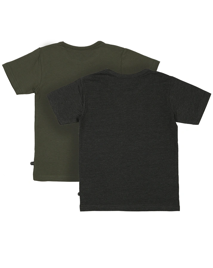 T-Shirt BASIC KNIT 2er-Pack in olive/anthrazit melange