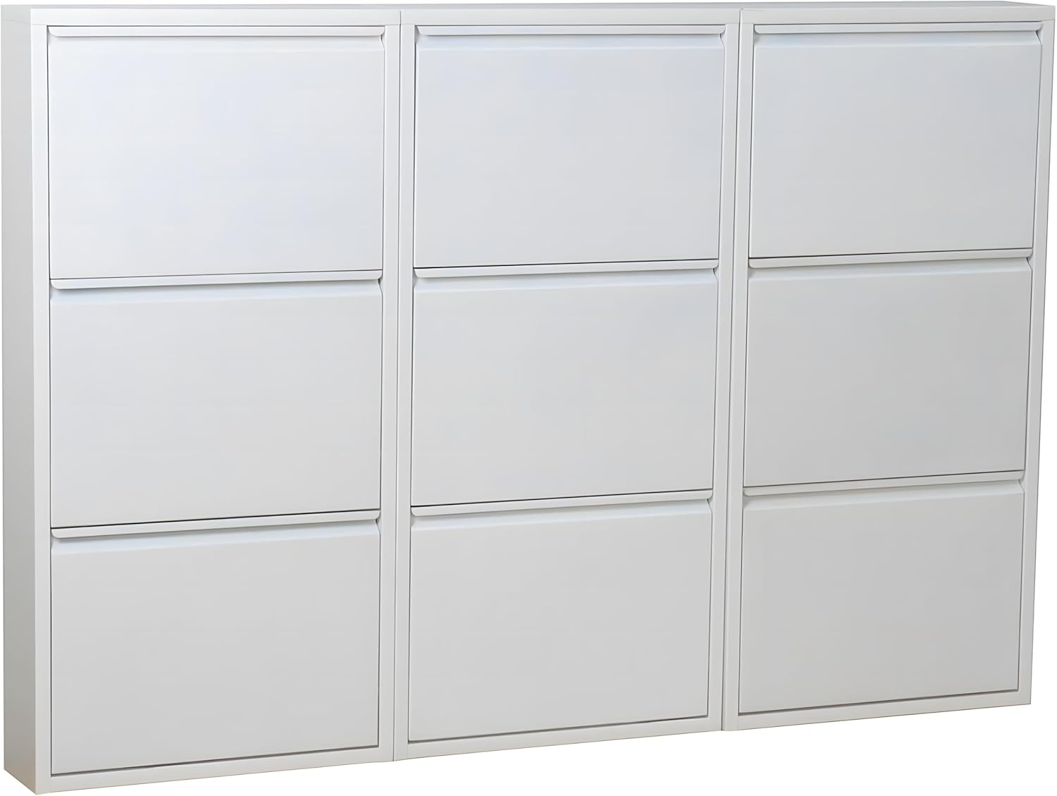 Dynamic24 ebuy24 Pisa mit 9 Klappen/Türen in Metall Weiss. Fertig montiert geliefert. – Schuhschrank – B152 x H106 x T16 cm – Farbe Weiß – Klappbar/faltbar – modern – für Flur & Eingangsbereich