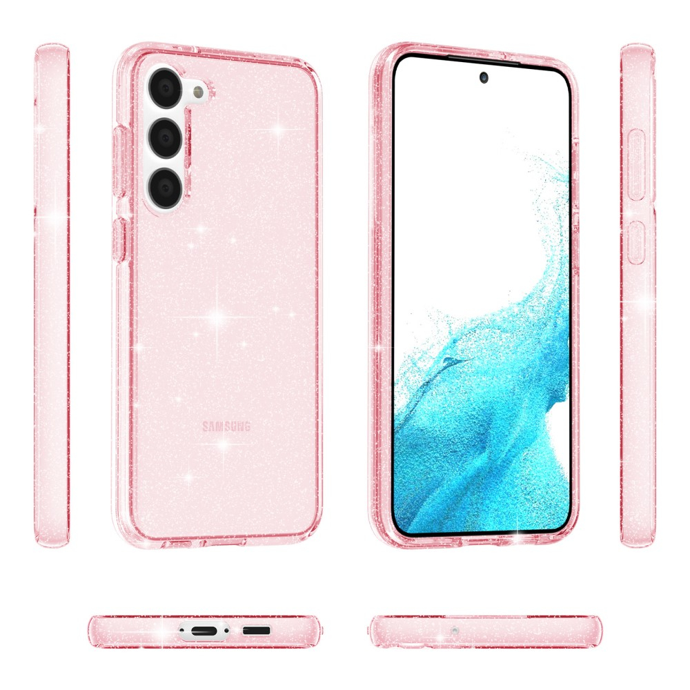 Samsung Galaxy S23 5G Hybrid Hardcase Schutzhülle im Glitzer Design - Pink / Transparent
