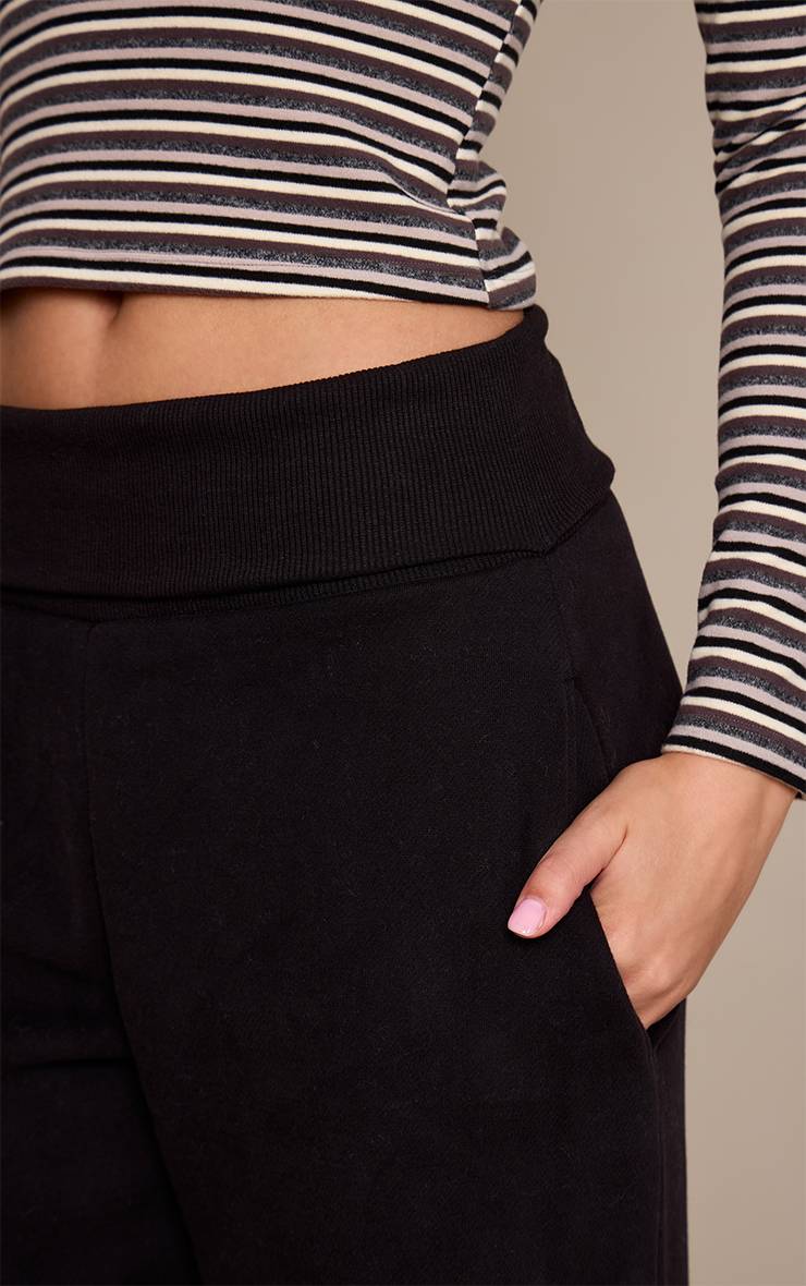 Noir Joggers À Taille Repliée Et Jambes Larges