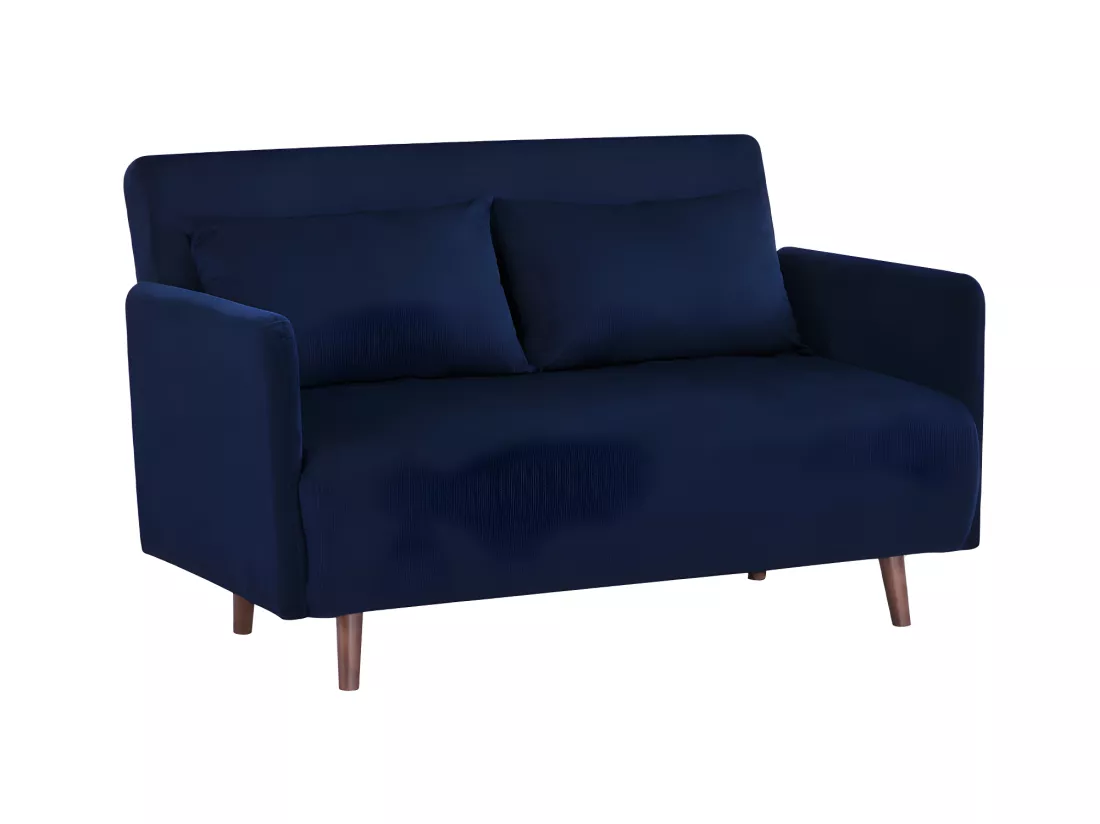 Belushi - Canapé convertible 2 places en velours côtelé L120cm - Bleu marine