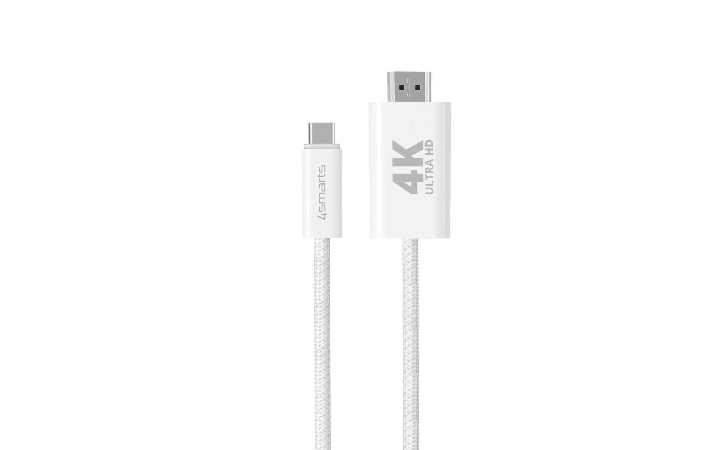 Kabel 4K 60Hz USB Type-C - HDMI, 2 mUSB-C auf HDMI Kabel 2m weiss, 4K-Unterstützung, Case Friendly