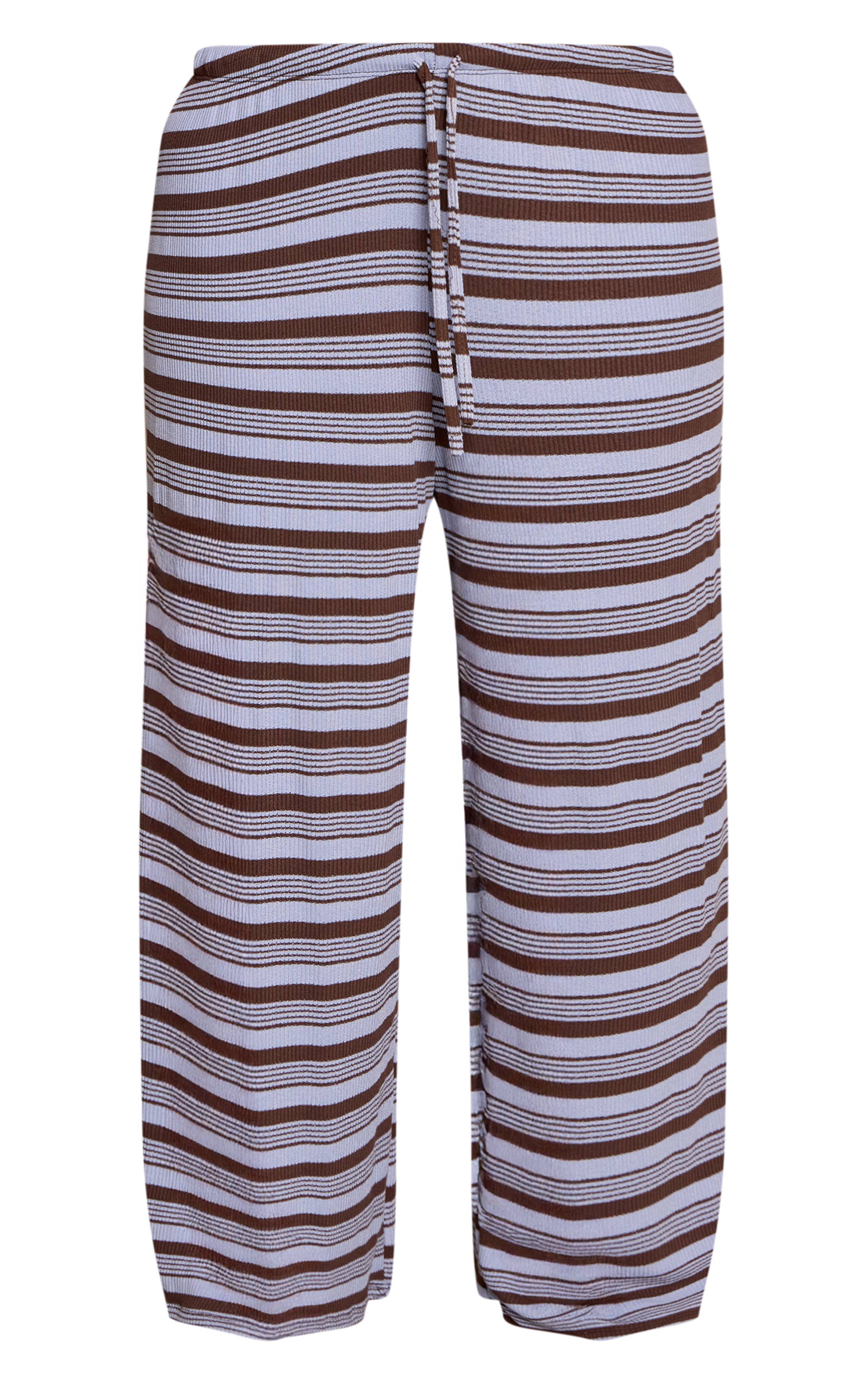 Pantalon Large Grande Taille À Cordon Avec Détails Rayures Texturées
