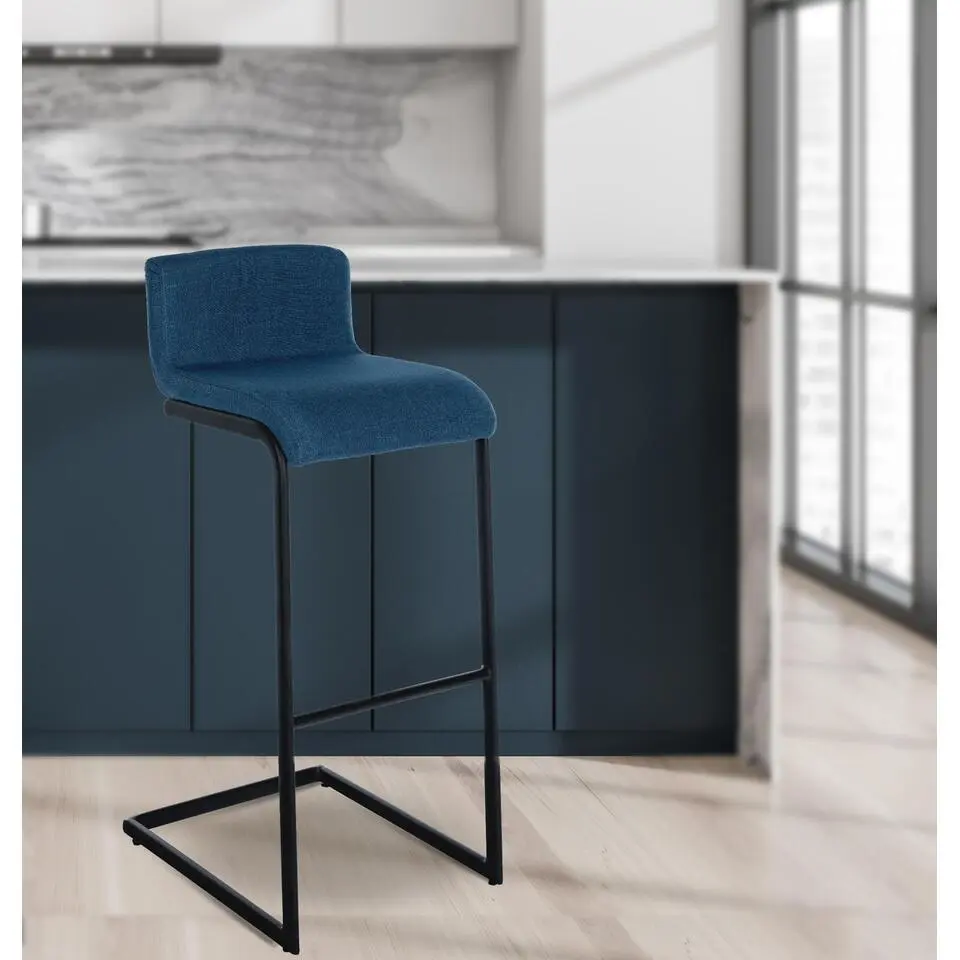 CLP Barkruk Newport zwart Frame - Stof - blauw