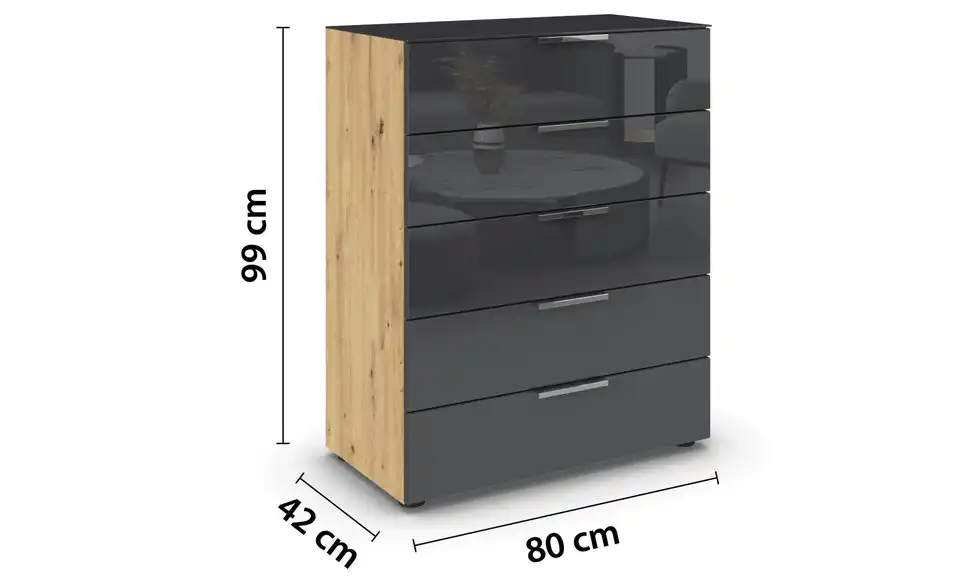 Kommode 80 cm verchromt Basaltgrau, Eiche Artisan (Nachbildung)