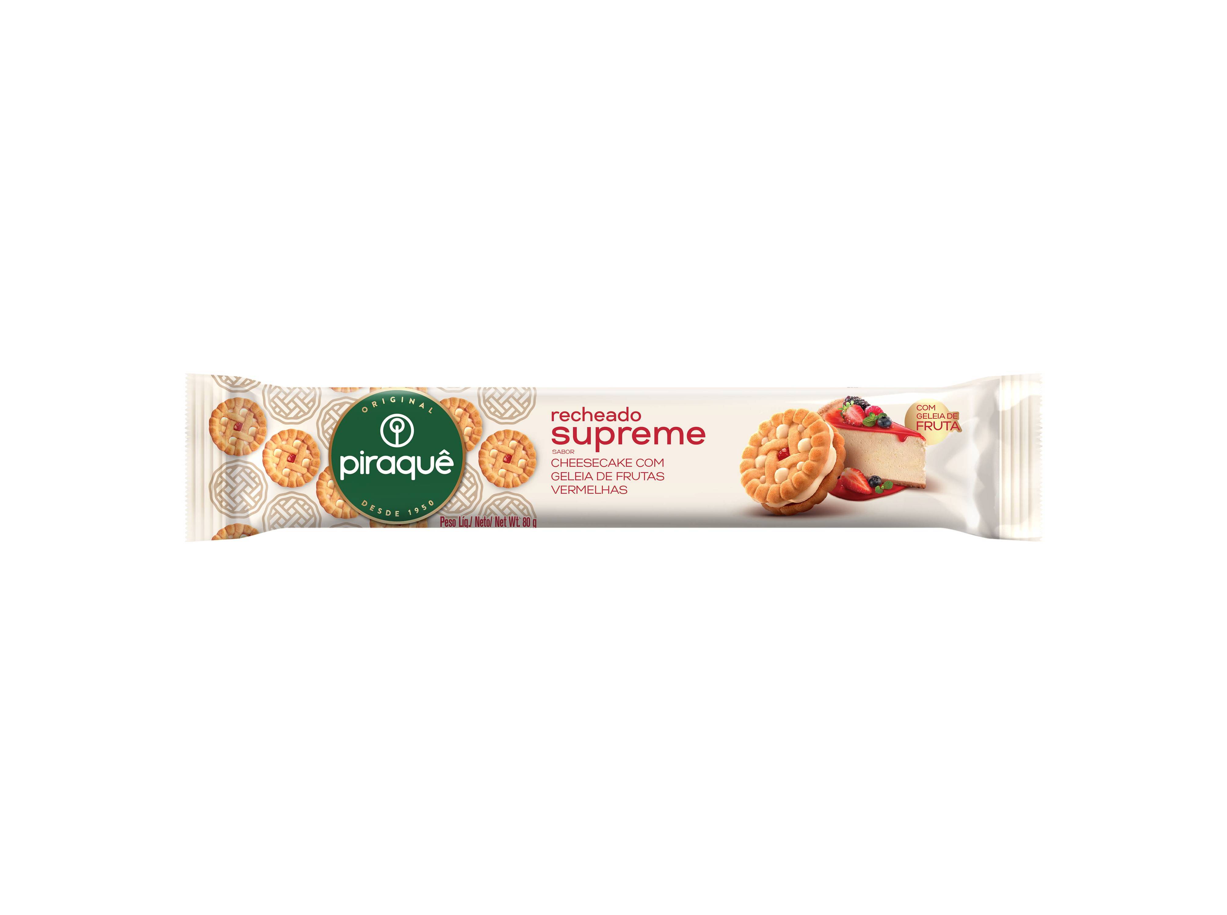 BISCOITO RECHEADO PIRAQUÊ SUPREME CHEESECAKE 80G