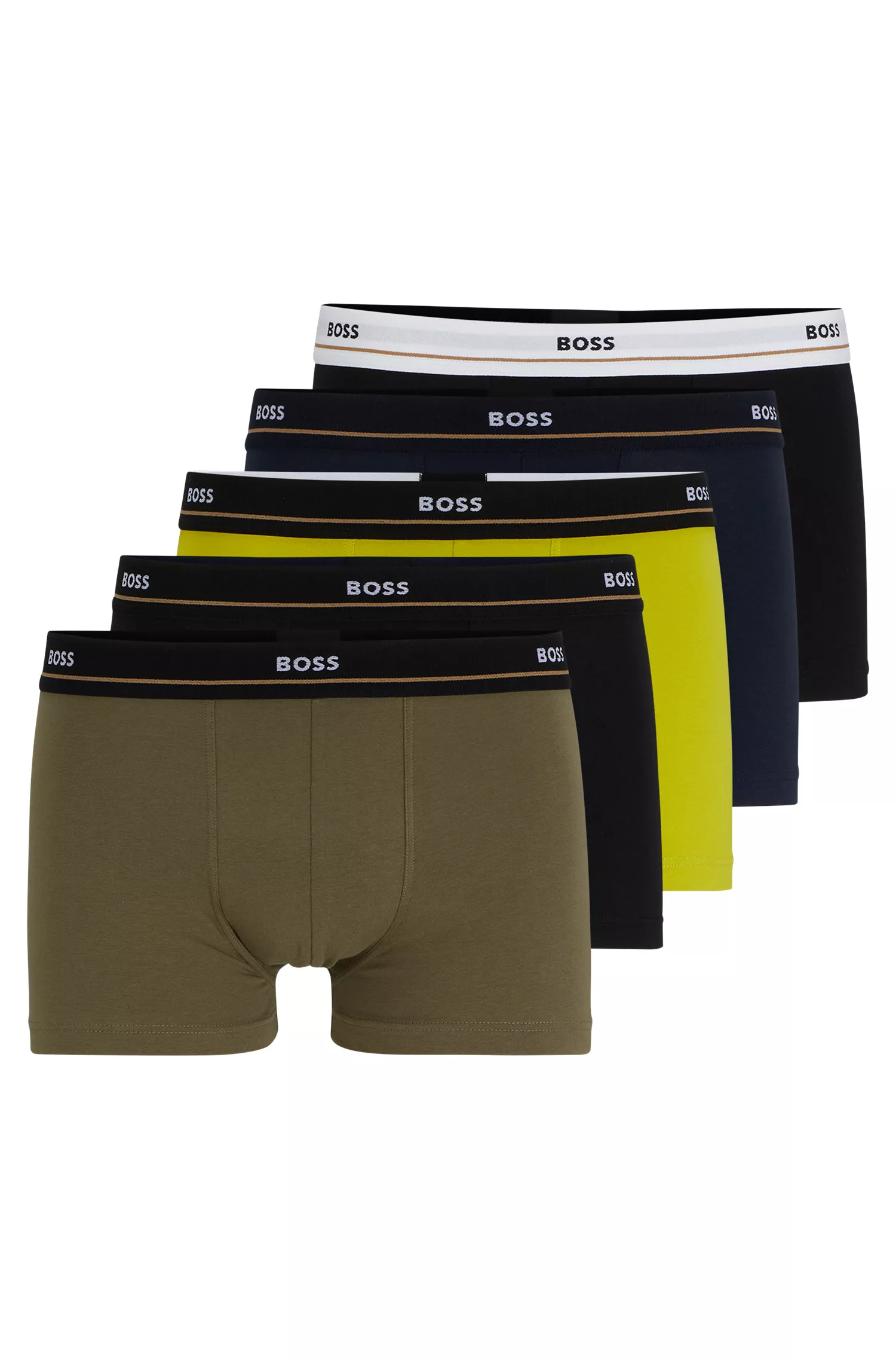 BOSS Black - Pacote com cinco cuecas boxer de algodão elástico com cós com logotipo.